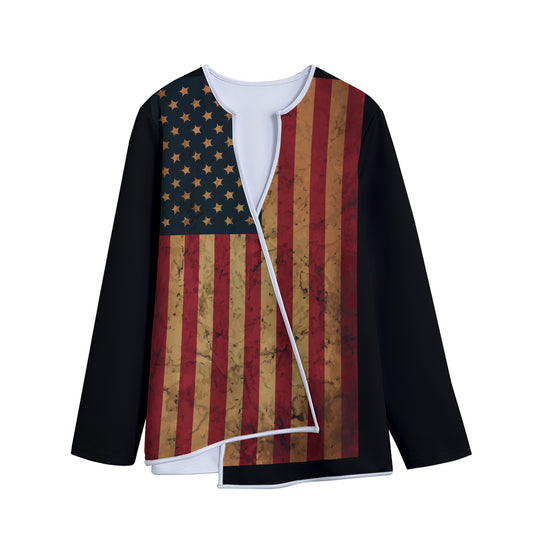 Vintage American Flag Print Long Sleeve Short Coat