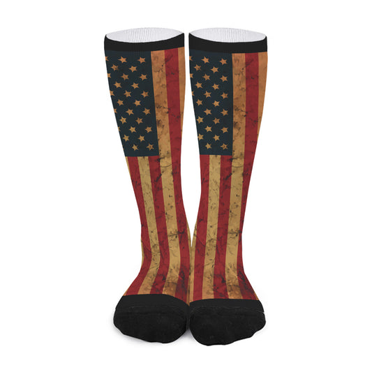 Vintage American Flag Print Long Socks