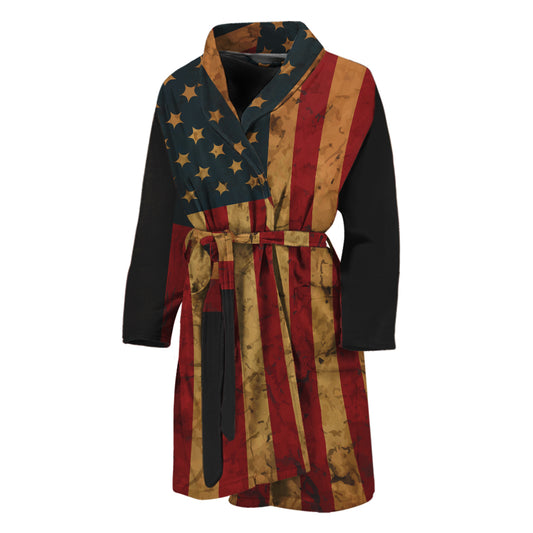 Vintage American Flag Print Men's Bathrobe