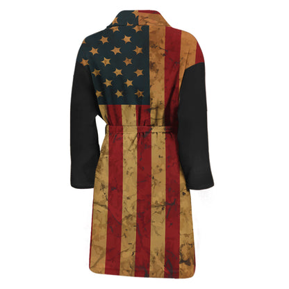 Vintage American Flag Print Men's Bathrobe