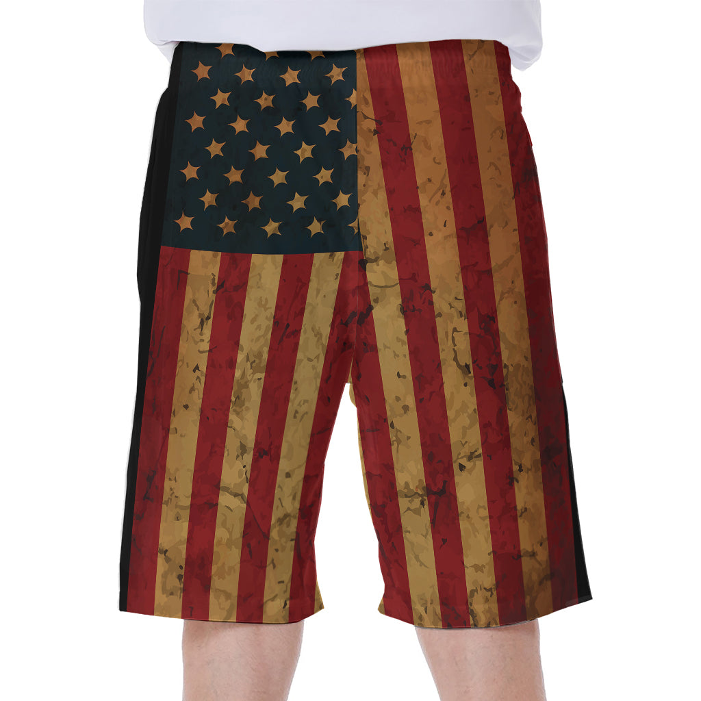 Vintage American Flag Print Men's Beach Shorts