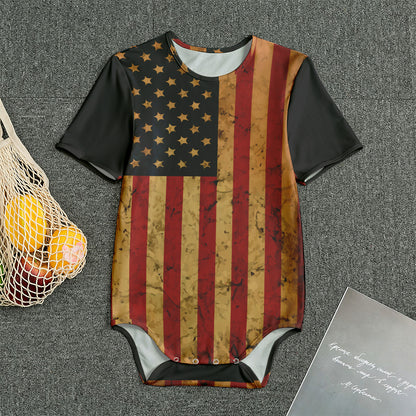 Vintage American Flag Print Men's Bodysuit