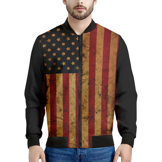 Vintage American Flag Print Men's Bomber Jacket