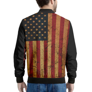 Vintage American Flag Print Men's Bomber Jacket