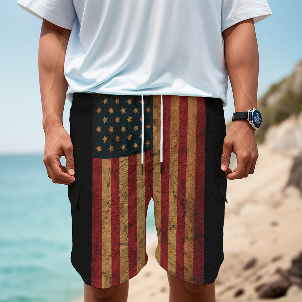 Vintage American Flag Print Men's Cargo Shorts
