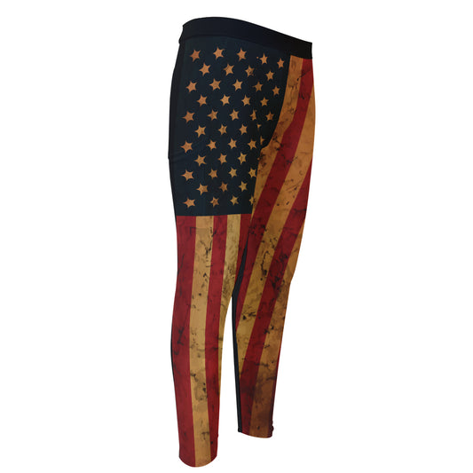 Vintage American Flag Print Men's Compression Pants