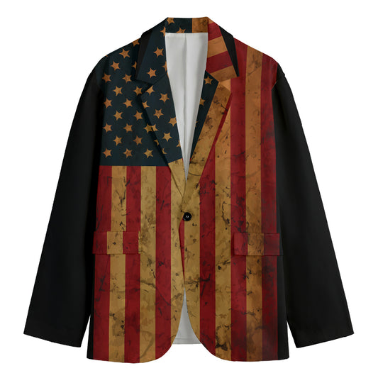 Vintage American Flag Print Men's Cotton Blazer