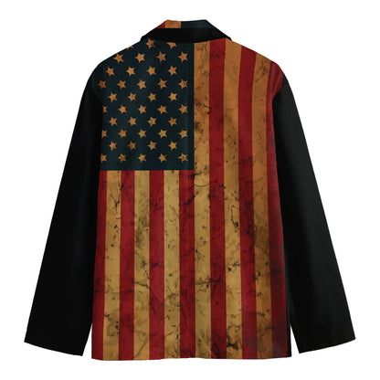 Vintage American Flag Print Men's Cotton Blazer