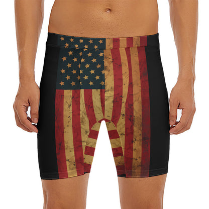 Vintage American Flag Print Men's Long Boxer Briefs