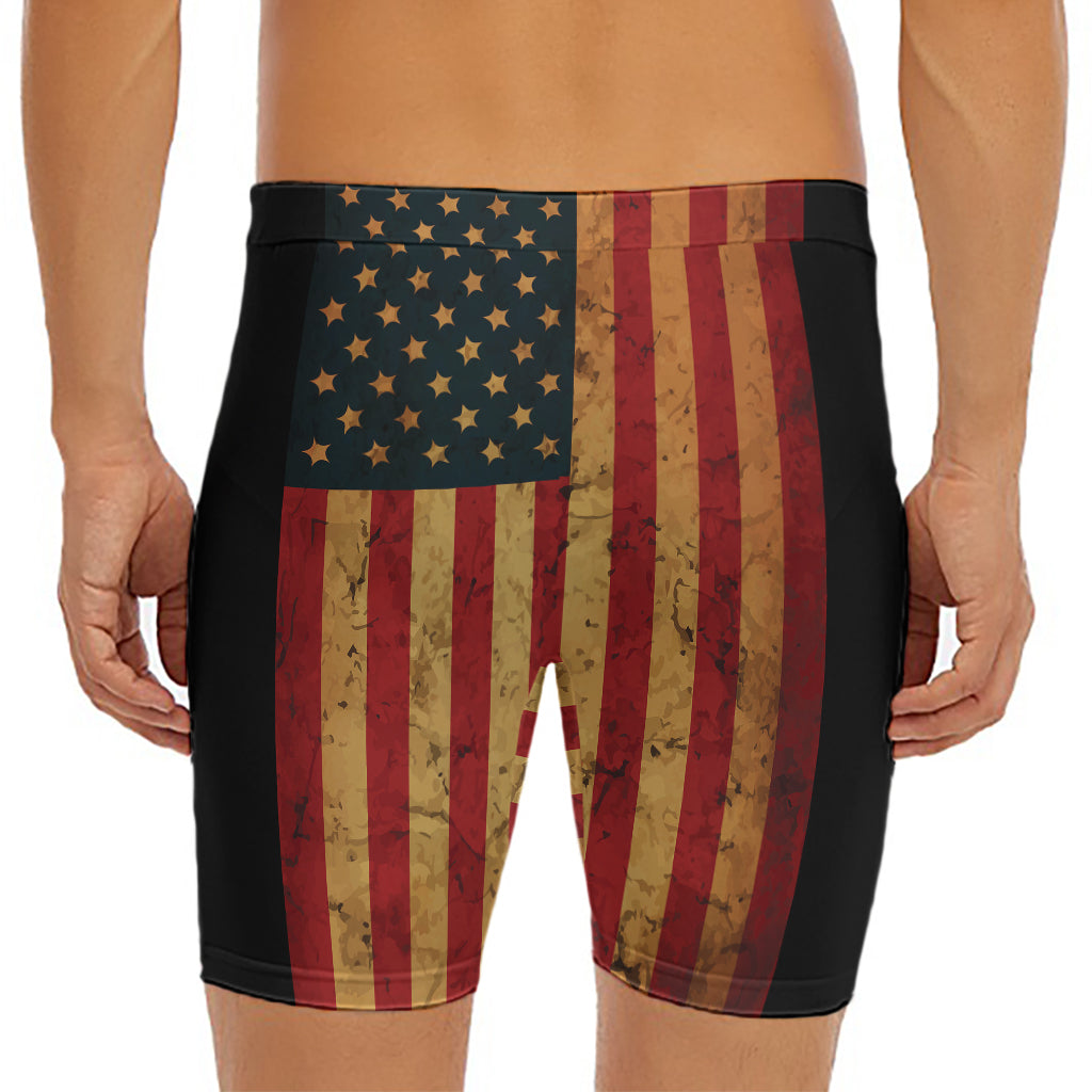 Vintage American Flag Print Men's Long Boxer Briefs