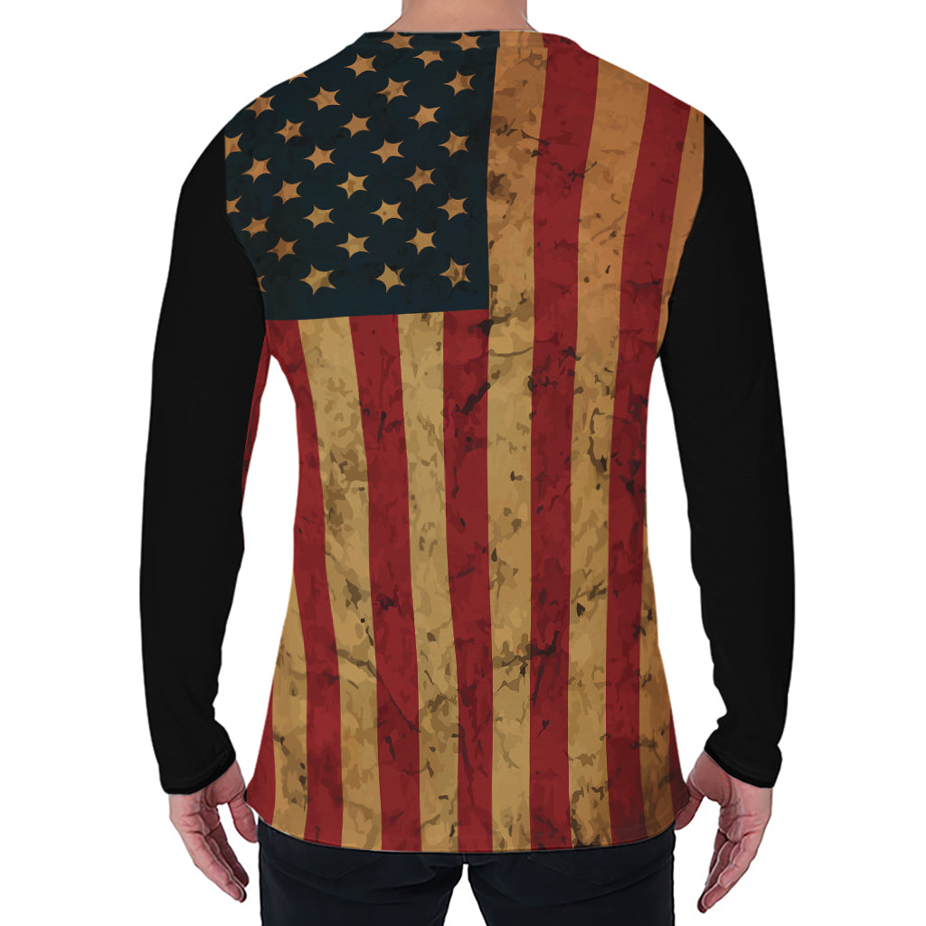 Vintage American Flag Print Men's Long Sleeve T-Shirt