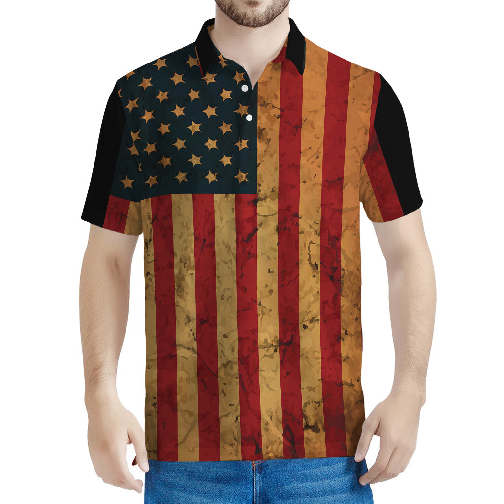 Vintage American Flag Print Men's Polo Shirt