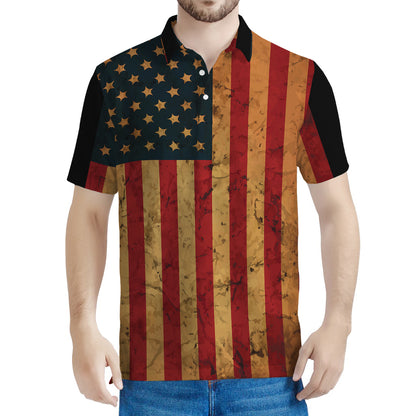 Vintage American Flag Print Men's Polo Shirt