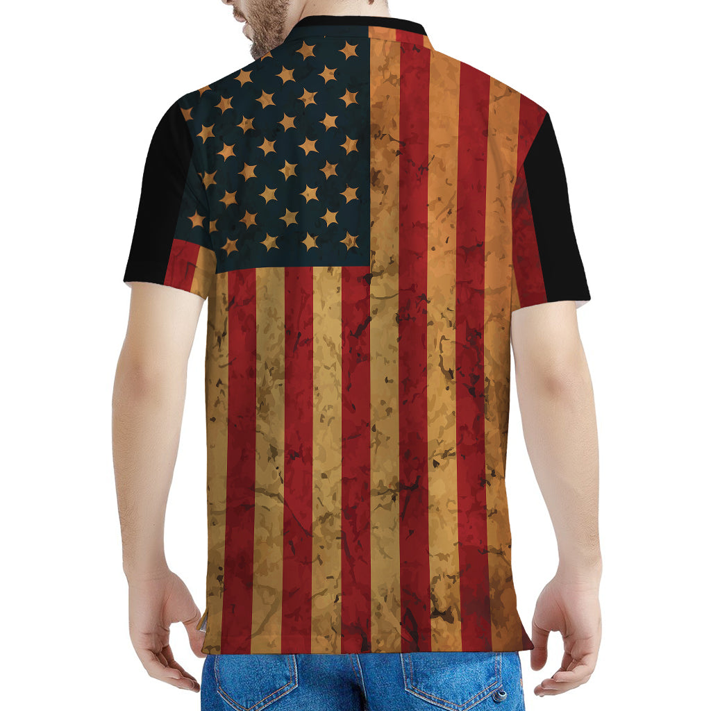 Vintage American Flag Print Men's Polo Shirt