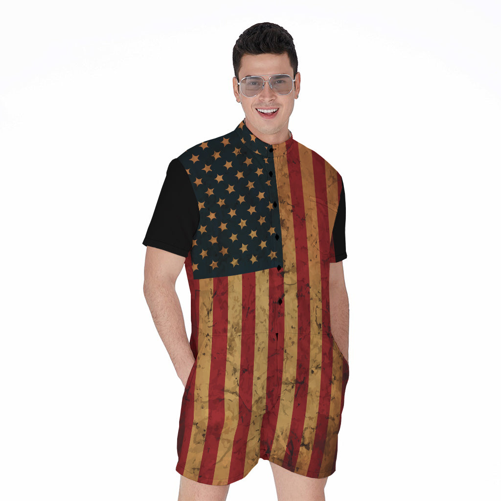 Vintage American Flag Print Men's Rompers