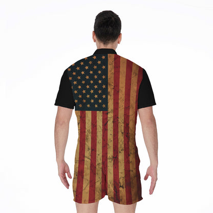 Vintage American Flag Print Men's Rompers