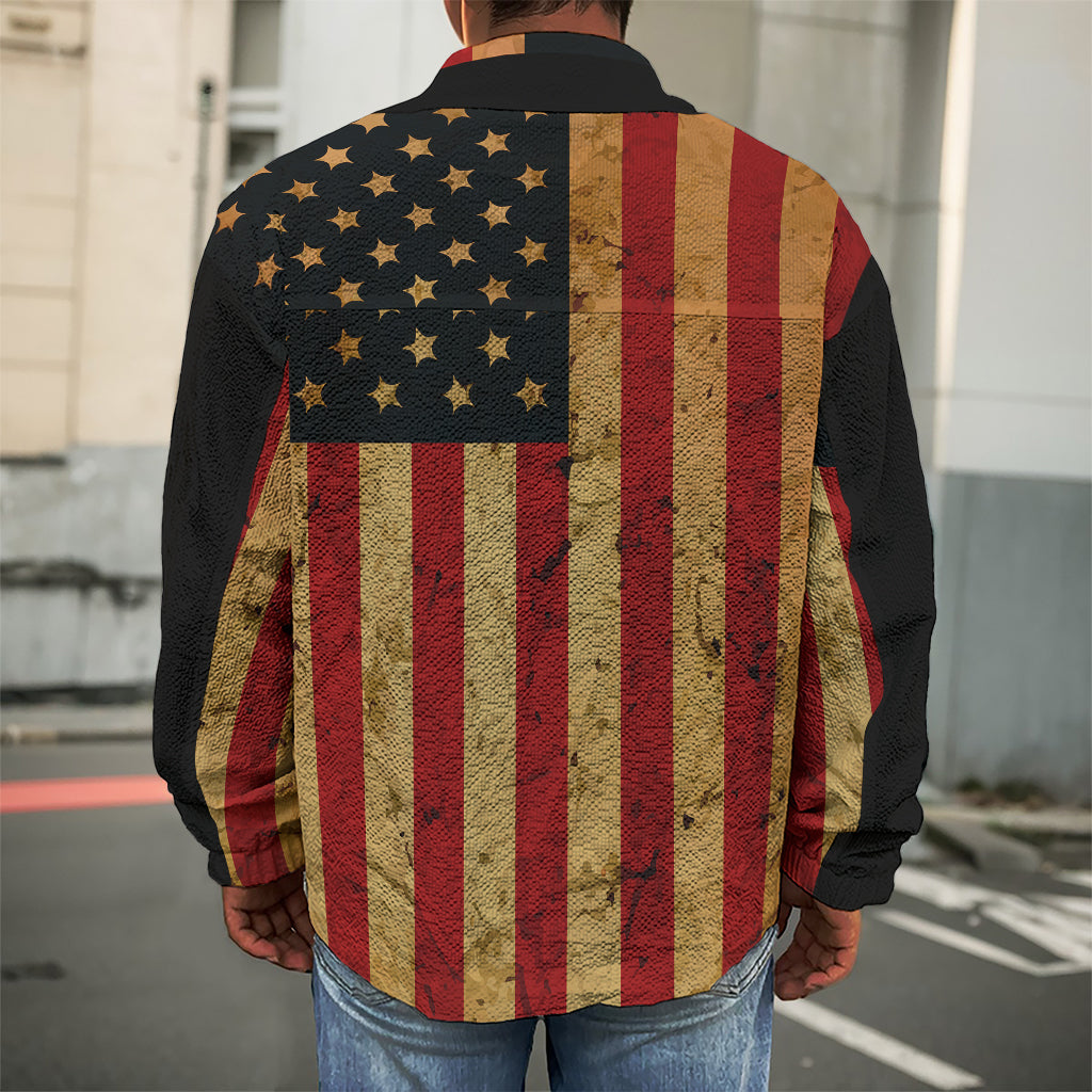 Vintage American Flag Print Men's Shirt Jacket