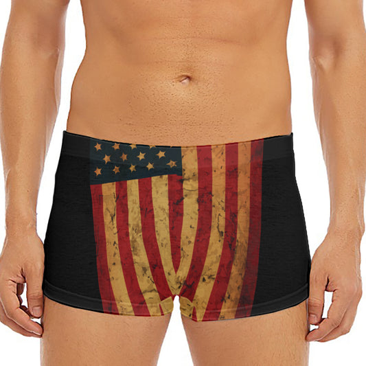 Vintage American Flag Print Men's Short Boxer Briefs