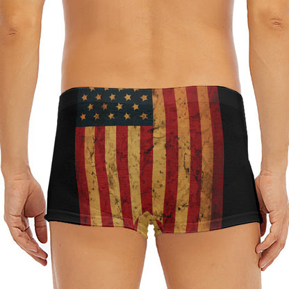 Vintage American Flag Print Men's Short Boxer Briefs