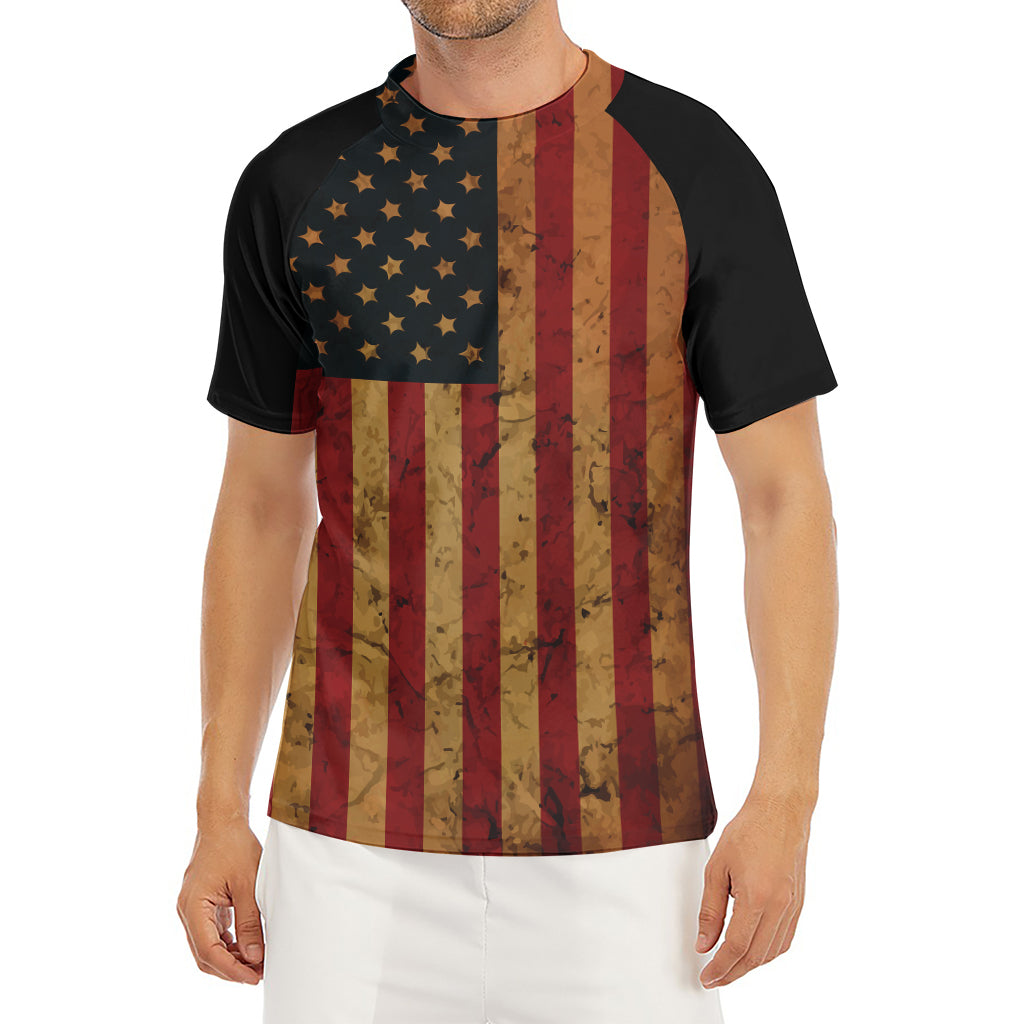 Vintage American Flag Print Men's Short Sleeve Rash Guard