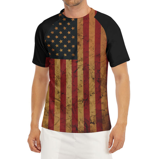 Vintage American Flag Print Men's Short Sleeve Rash Guard