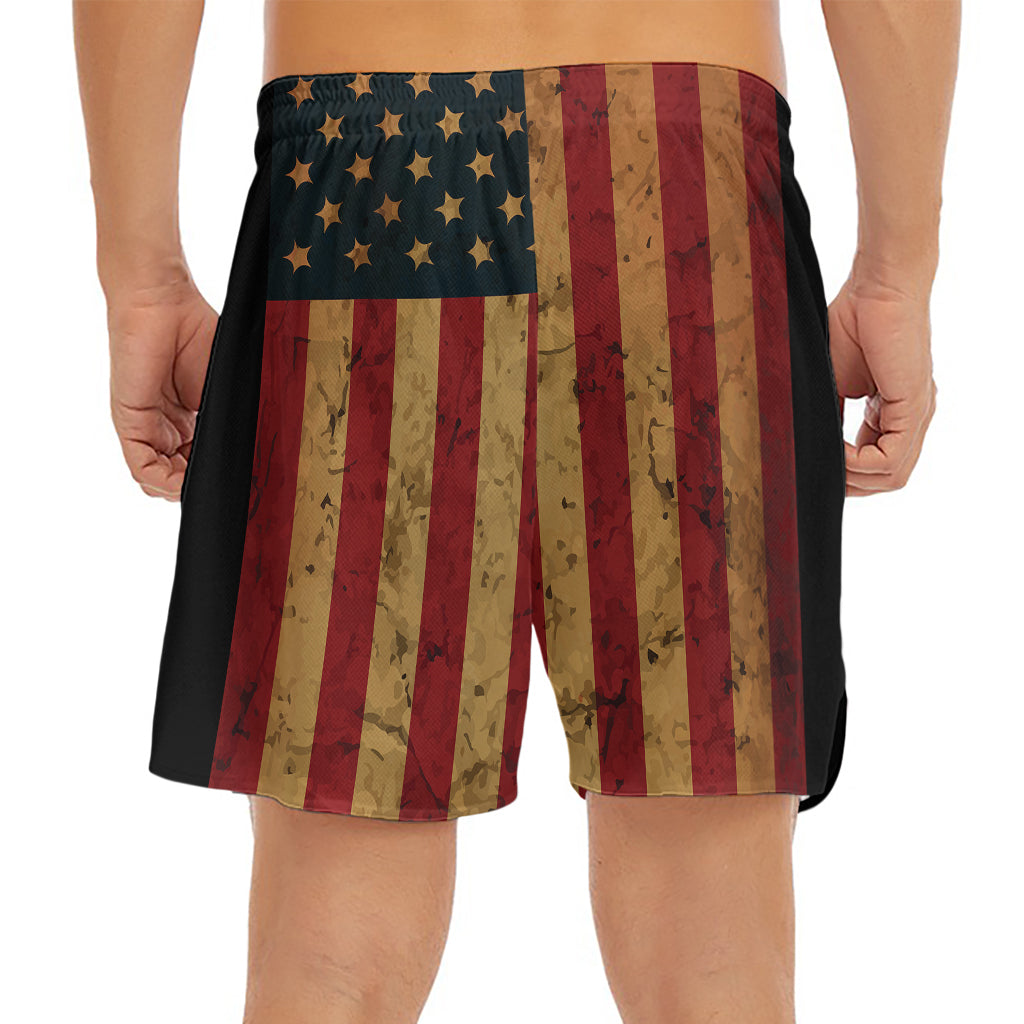 Vintage American Flag Print Men's Split Running Shorts