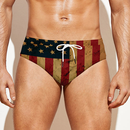 Vintage American Flag Print Men's Swim Briefs