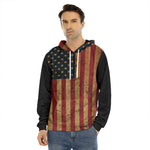 Vintage American Flag Print Men's Velvet Pullover Hoodie