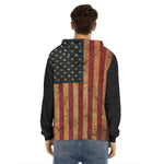 Vintage American Flag Print Men's Velvet Pullover Hoodie