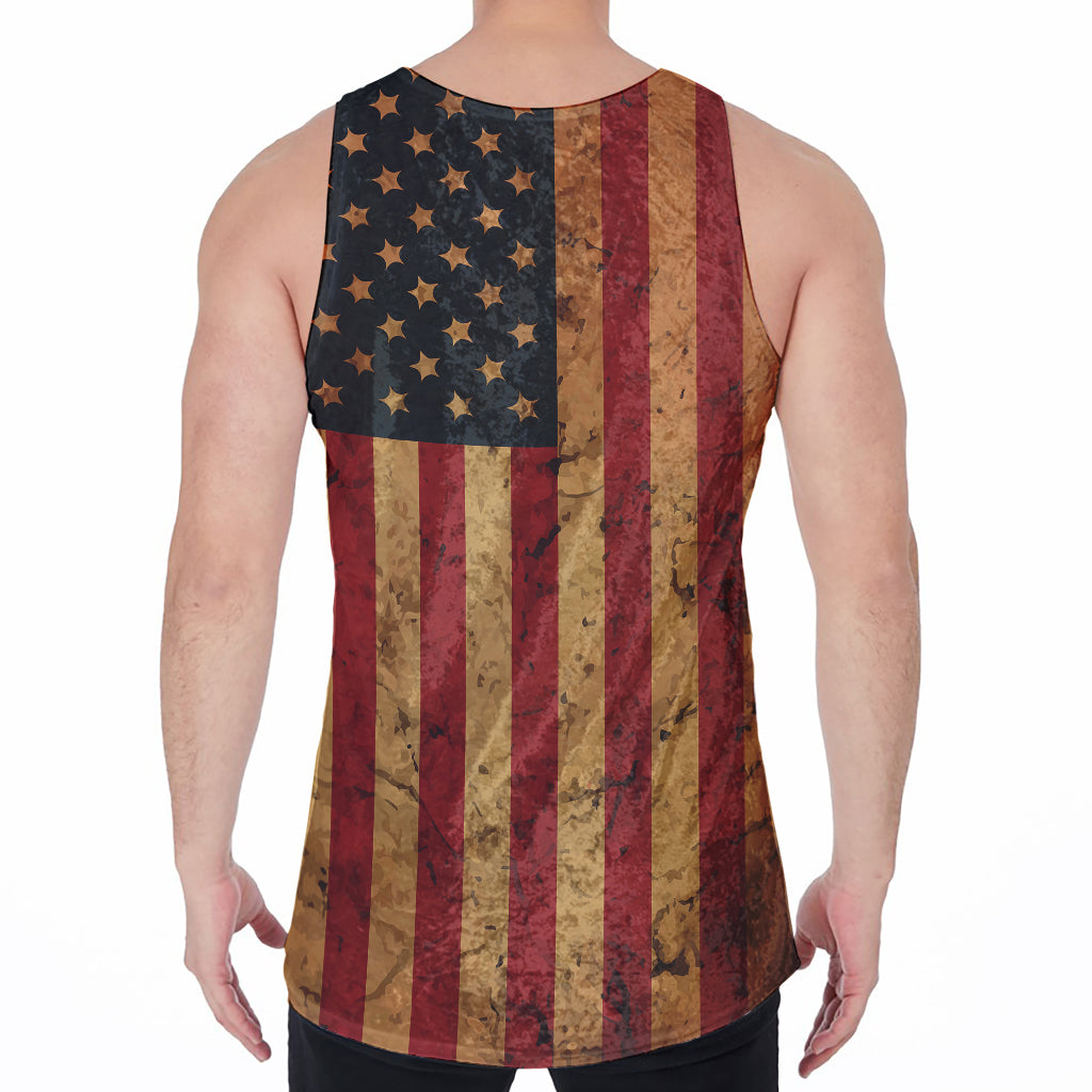 Vintage American Flag Print Men's Velvet Tank Top