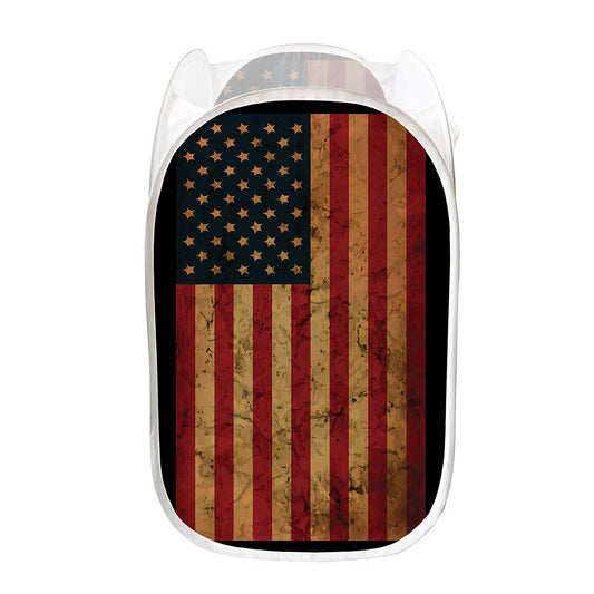 Vintage American Flag Print Mesh Laundry Hamper