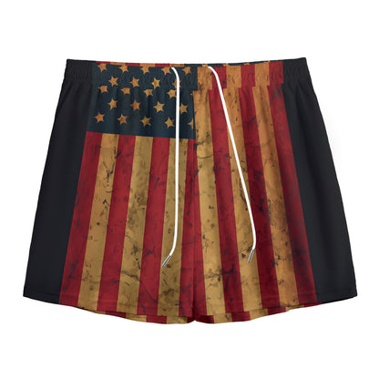 Vintage American Flag Print Mesh Shorts