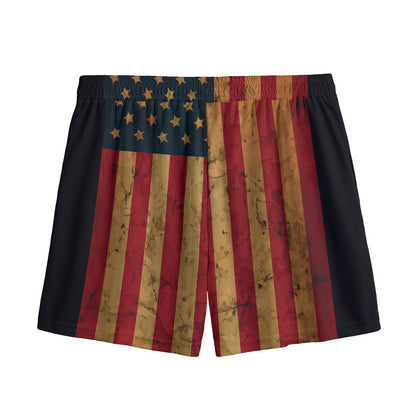 Vintage American Flag Print Mesh Shorts