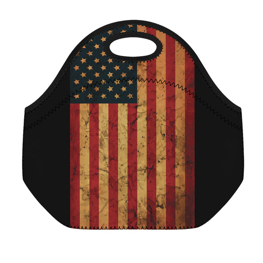 Vintage American Flag Print Neoprene Lunch Bag