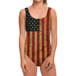 Vintage American Flag Print One Piece Swimsuit