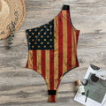 Vintage American Flag Print One Shoulder Bodysuit