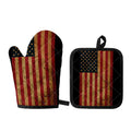 Vintage American Flag Print Oven Mitt And Pot Holder Set