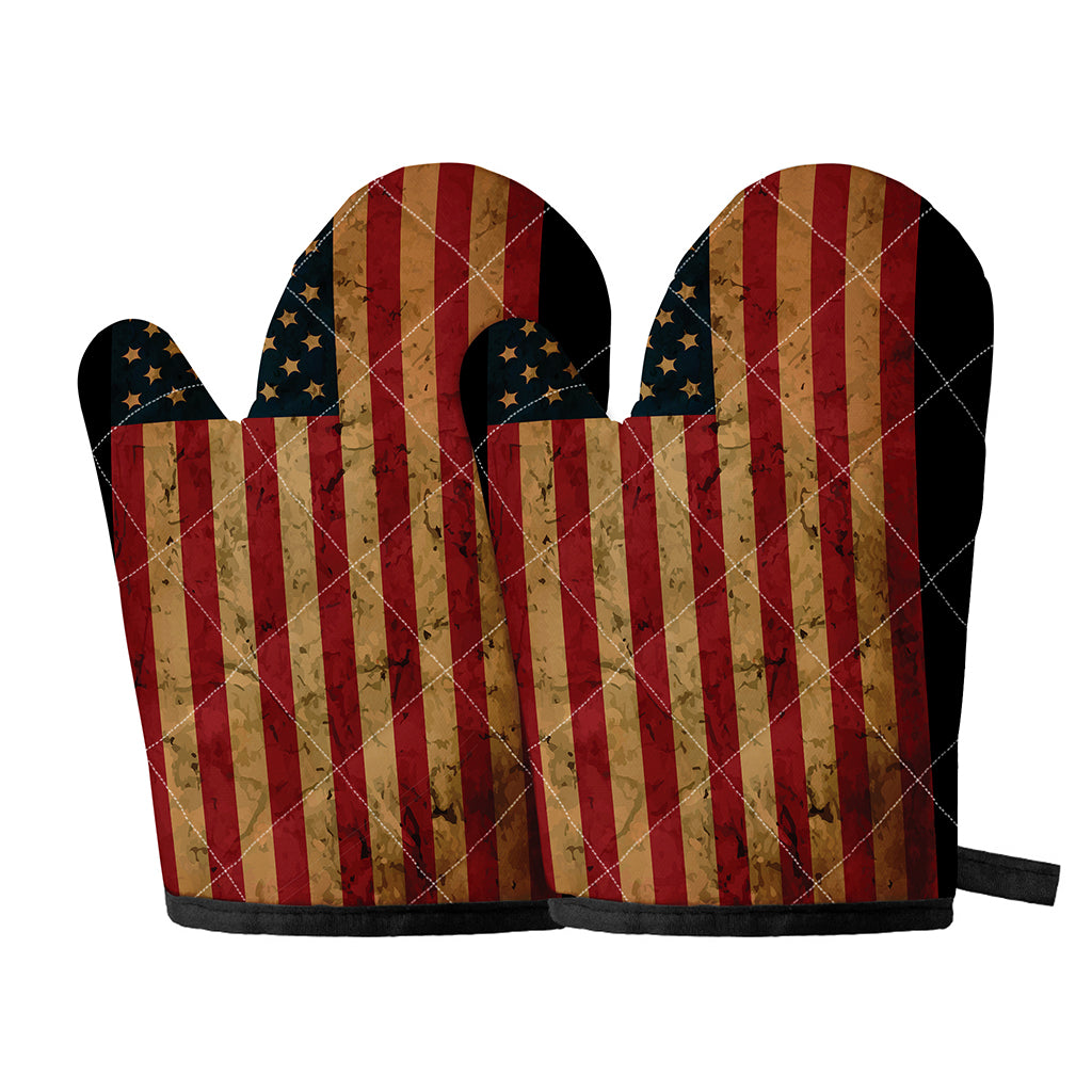 Vintage American Flag Print Oven Mitts