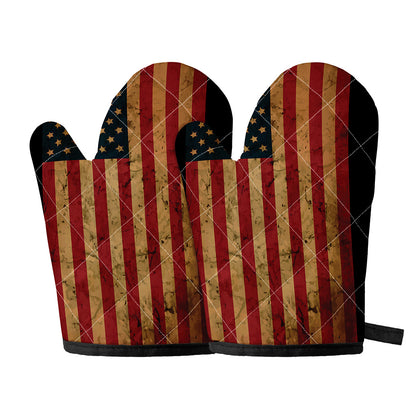 Vintage American Flag Print Oven Mitts
