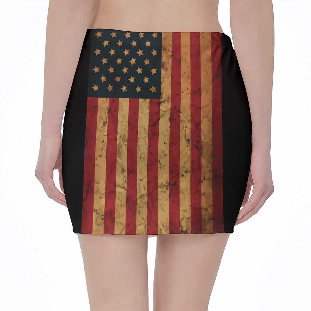 Vintage American Flag Print Pencil Mini Skirt