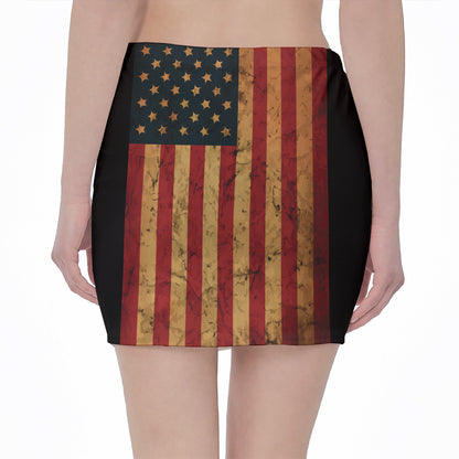 Vintage American Flag Print Pencil Mini Skirt