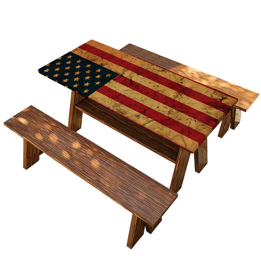 Vintage American Flag Print Picnic Table Cover