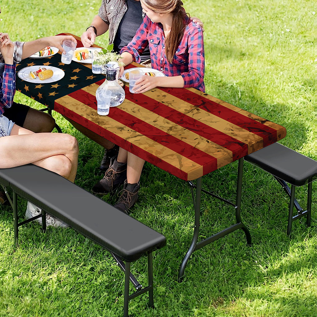 Vintage American Flag Print Picnic Table Cover