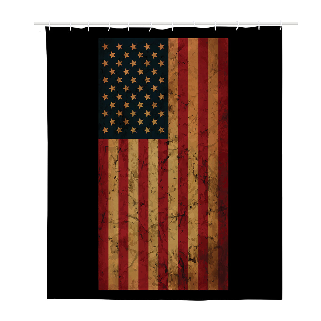 Vintage American Flag Print Polyester Shower Curtain