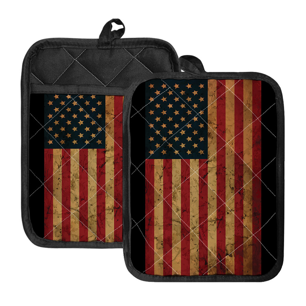 Vintage American Flag Print Pot Holders With Pocket