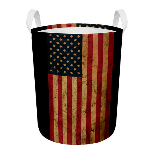 Vintage American Flag Print Round Laundry Basket