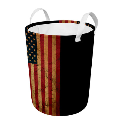Vintage American Flag Print Round Laundry Basket