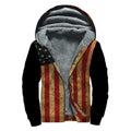 Vintage American Flag Print Sherpa Lined Zip Up Hoodie