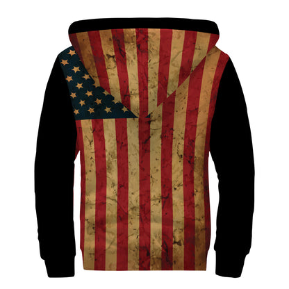 Vintage American Flag Print Sherpa Lined Zip Up Hoodie