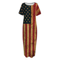 Vintage American Flag Print Short Sleeve Long Nightdress